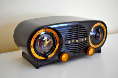 Mocha Brown 1955 Zenith Owl Eyes Model R514 AM Vacuum Tube Radio Excellent Condition Great Sounding!