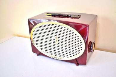 Red Burgundy 1955 Zenith Model Y-513F AM Vacuum Tube Radio Sound Blaster! Old School Boom Box!